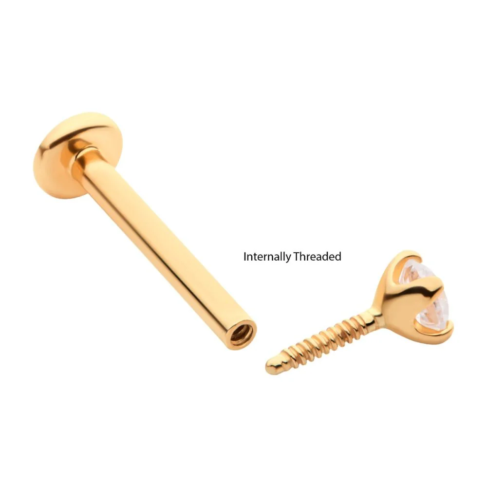 14Kt-Yellow Gold Internally Threaded with Clear CZ Top & 3mm Base Labret - Image 3