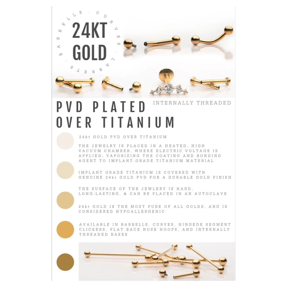 24KT Gold PVD Titanium Ball End Nose Pin - Image 3