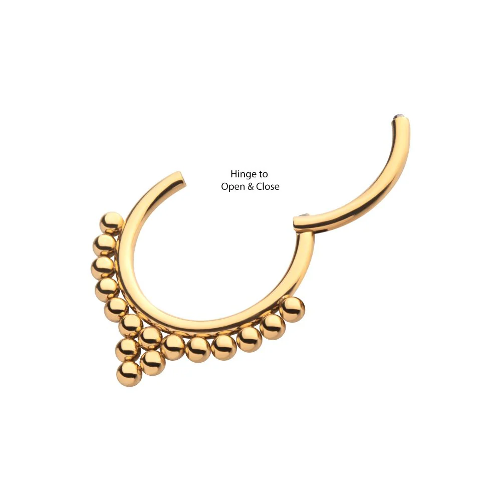 24KT Gold PVD Titanium Beaded Classic Clustered Front Facing Hinged Segment Clicker - Image 3