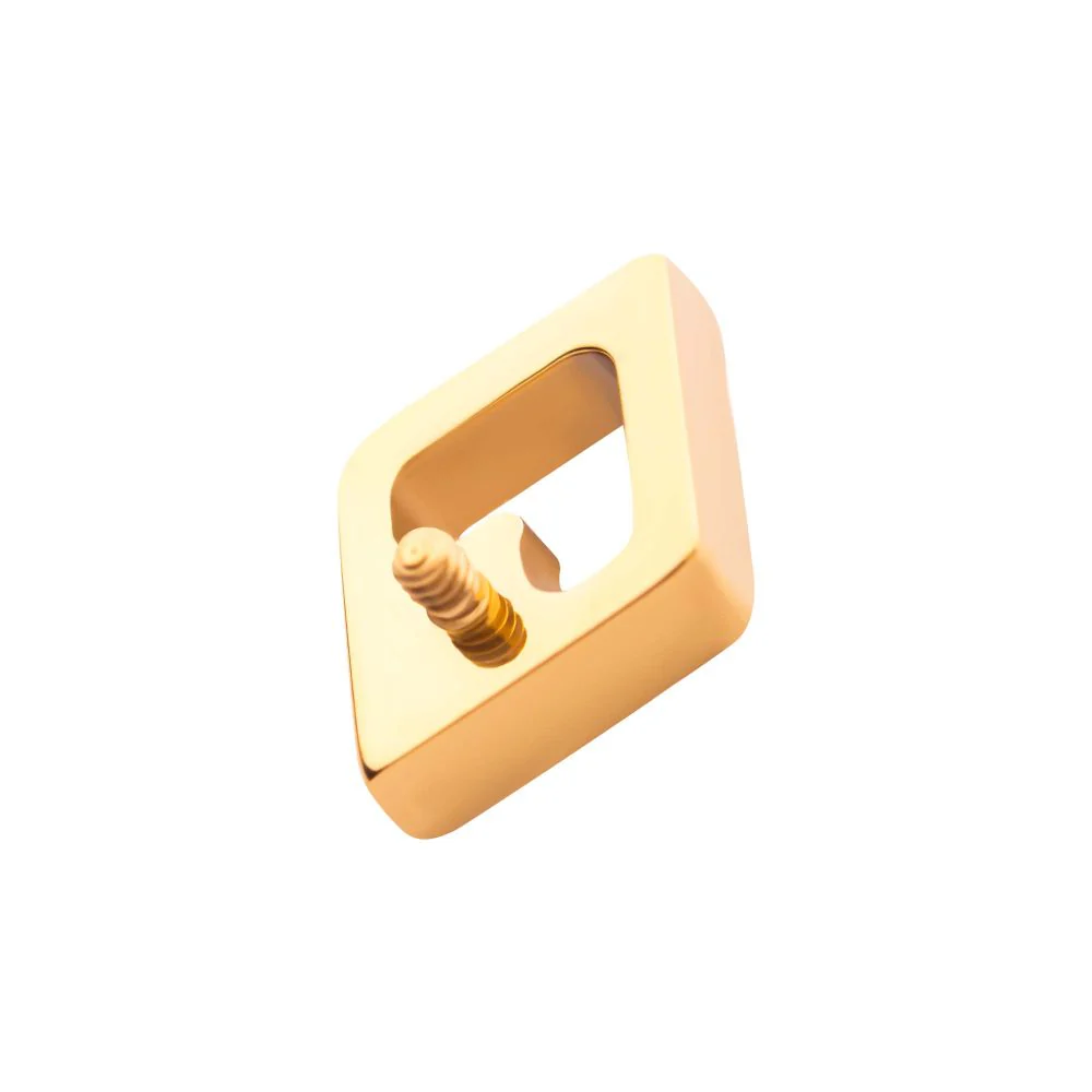 24Kt Gold PVD Titanium Internally Threaded Rhombus Shape with Clear CZ Top - Image 3