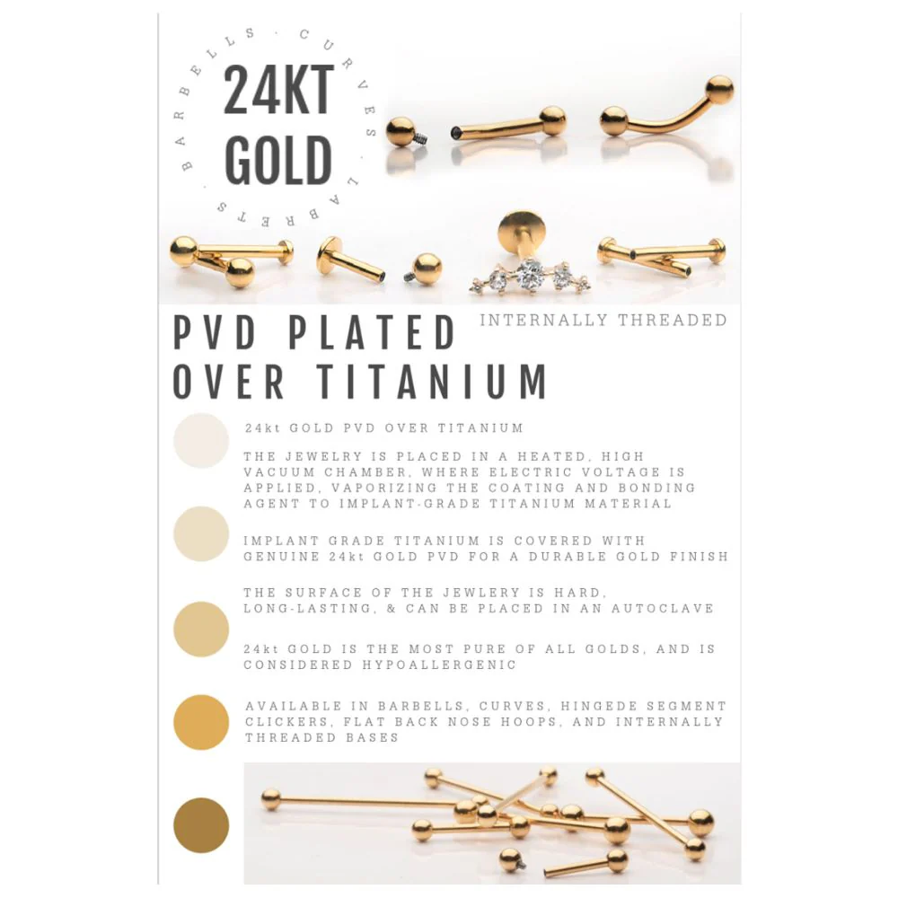 24KT Gold PVD Titanium Internally Threaded with Lightning Bolt Top - Image 4