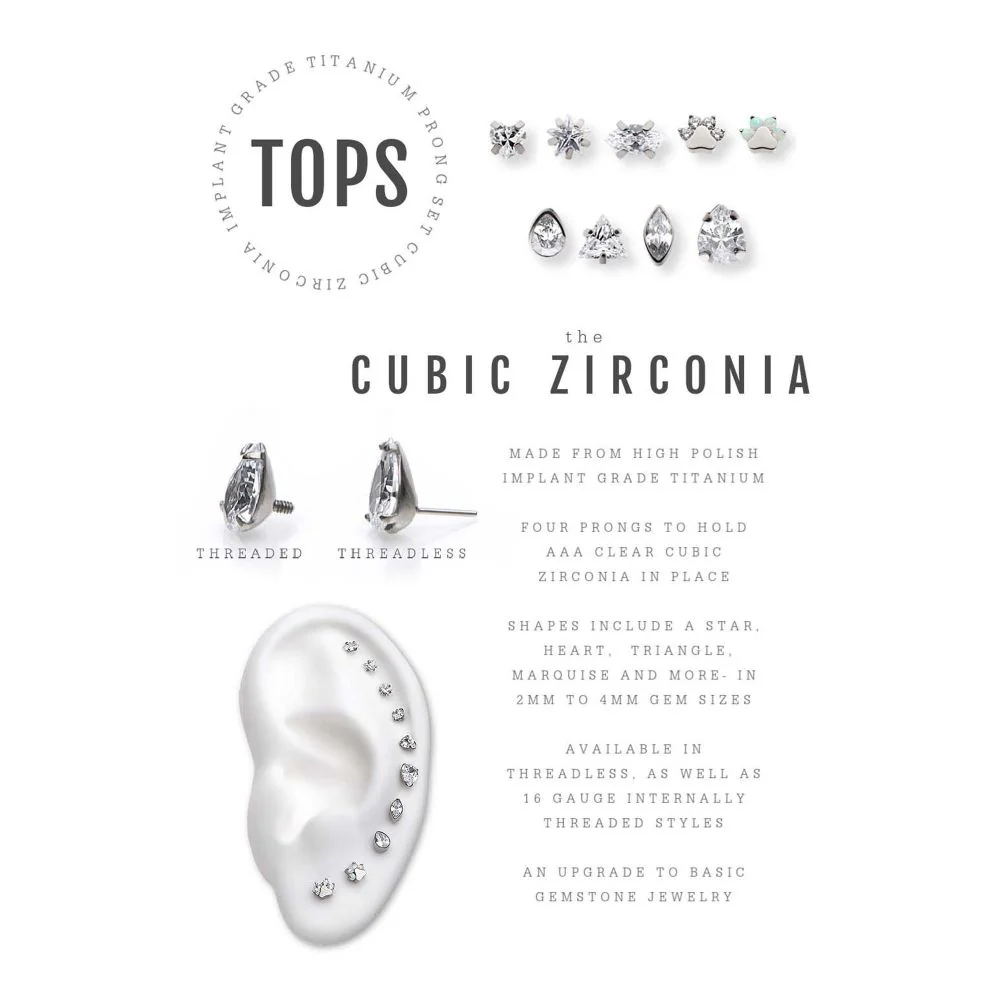 Titanium Internally Threaded with Bezel Set CZ Marquise Shape Top - Image 4